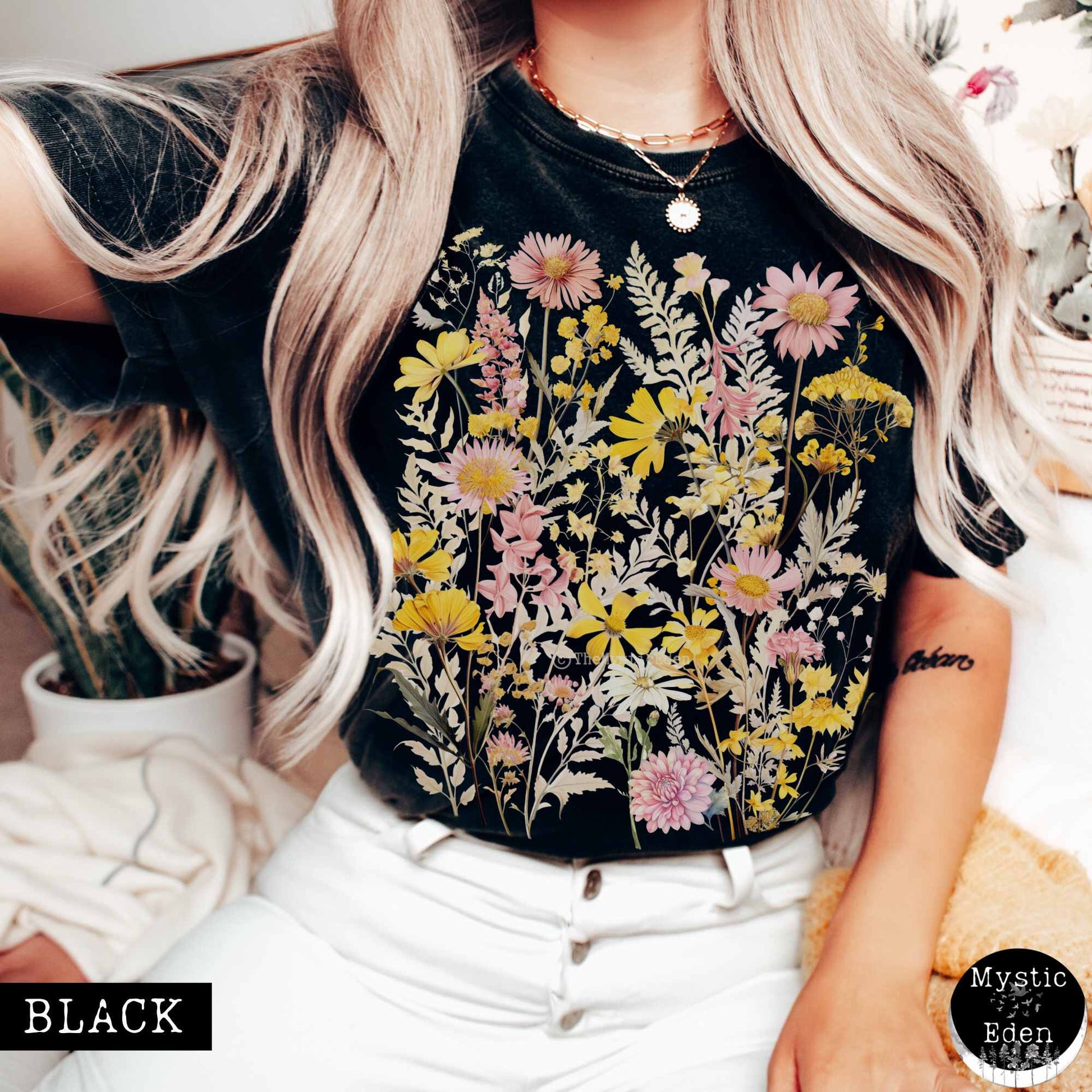 T-Shirt Black / S Vintage spring floral wildflowers shirt The Mystic Eden