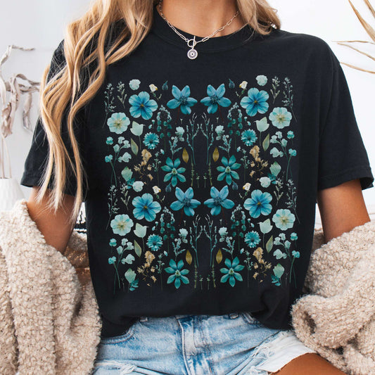 T-Shirt Black / S Vintage turquoise wildflower shirt The Mystic Eden