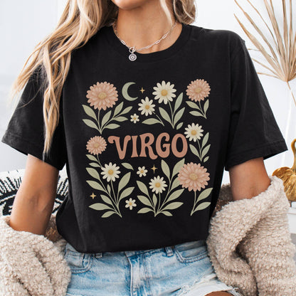 T-Shirt Black / S Virgo Bella T-Shirt – Retro Floral Zodiac Tee The Mystic Eden