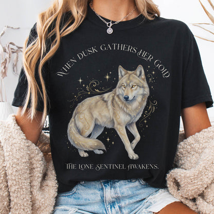 T-Shirt Black / S When Dusk Gathers Her Gold Mystical Wolf The Mystic Eden