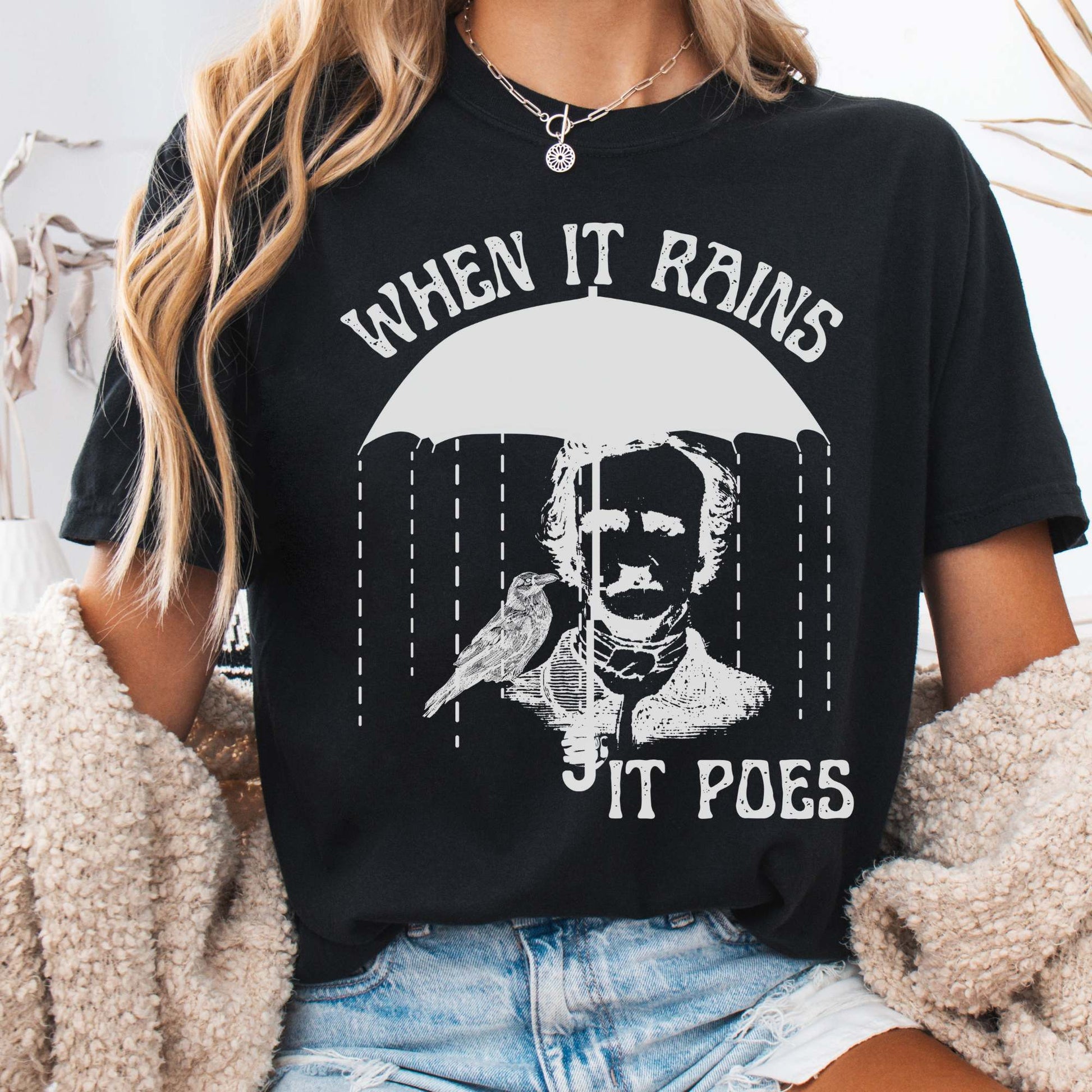 T-Shirt Black / S When It Rains It Poes Tee The Mystic Eden