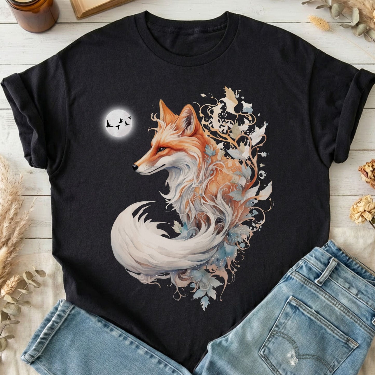 T-Shirt Black / S Whimsical Fox T-Shirt The Mystic Eden