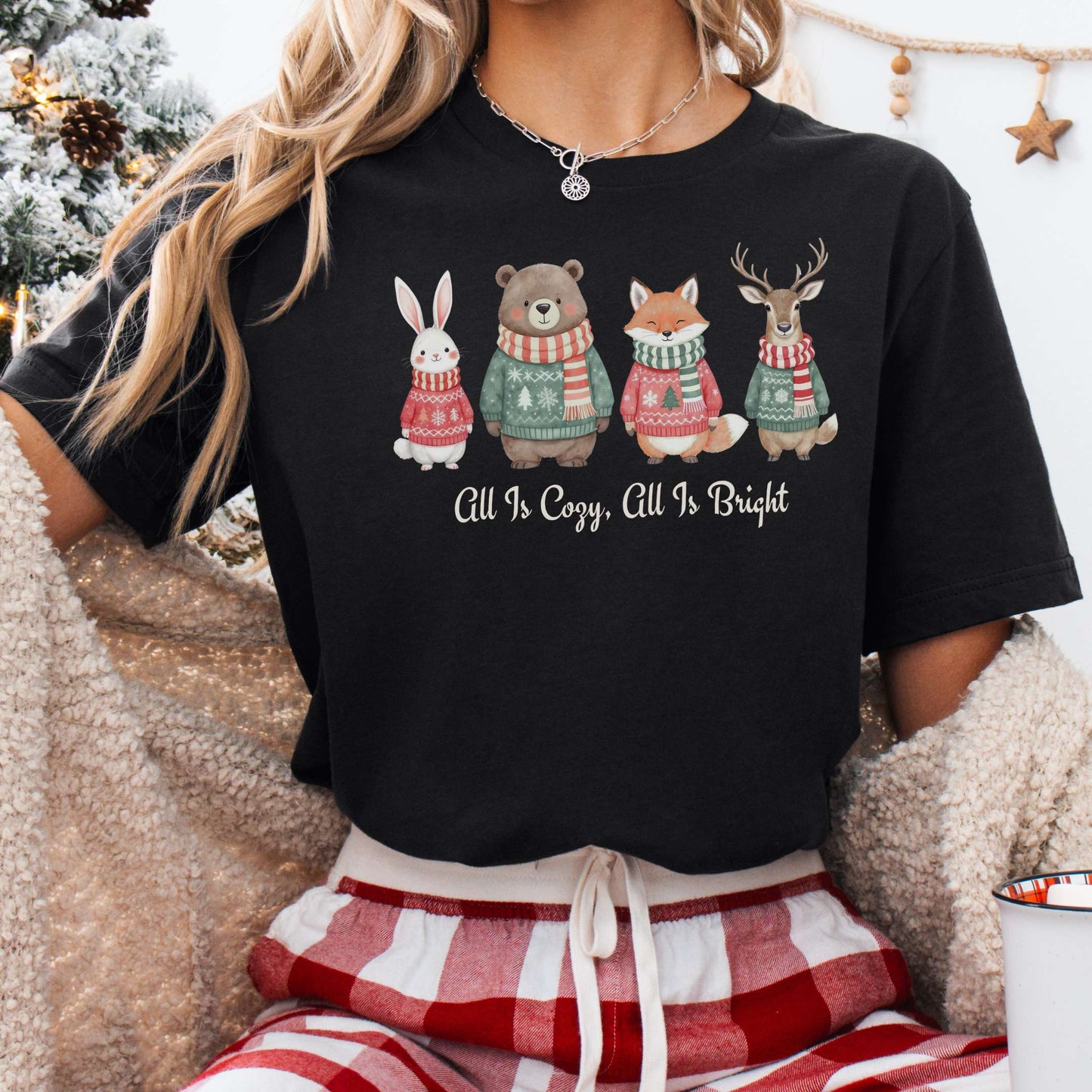 T-Shirt Black / XS All Is Cozy, All Is Bright — Woodland Christmas Tee The Mystic Eden