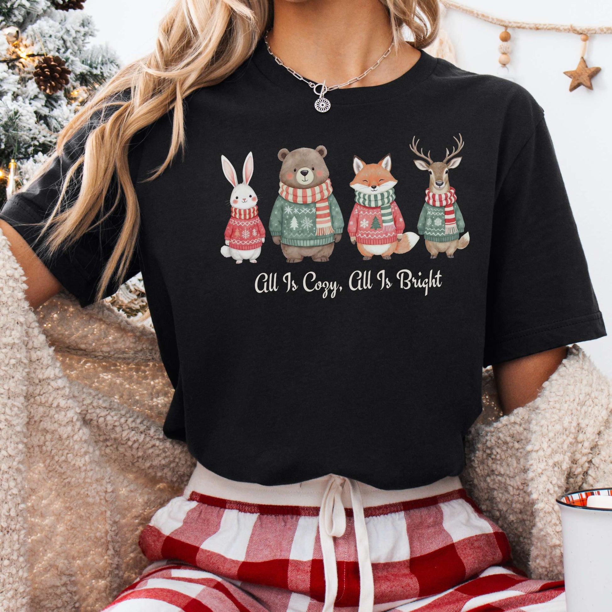T-Shirt Black / XS All Is Cozy, All Is Bright — Woodland Christmas Tee The Mystic Eden
