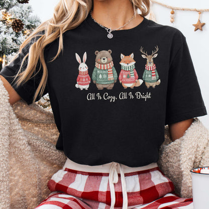 T-Shirt Black / XS All Is Cozy, All Is Bright — Woodland Christmas Tee The Mystic Eden