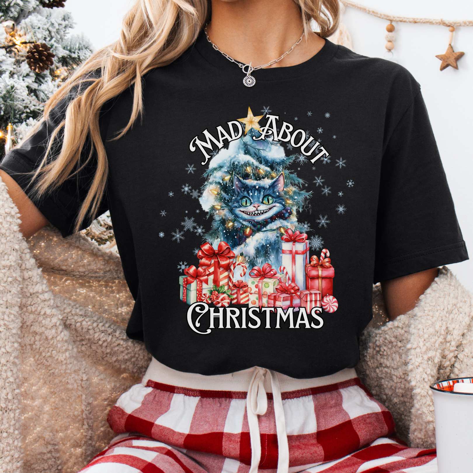 T-Shirt Black / XS Cheshire Cat Mad About Christmas Tee The Mystic Eden