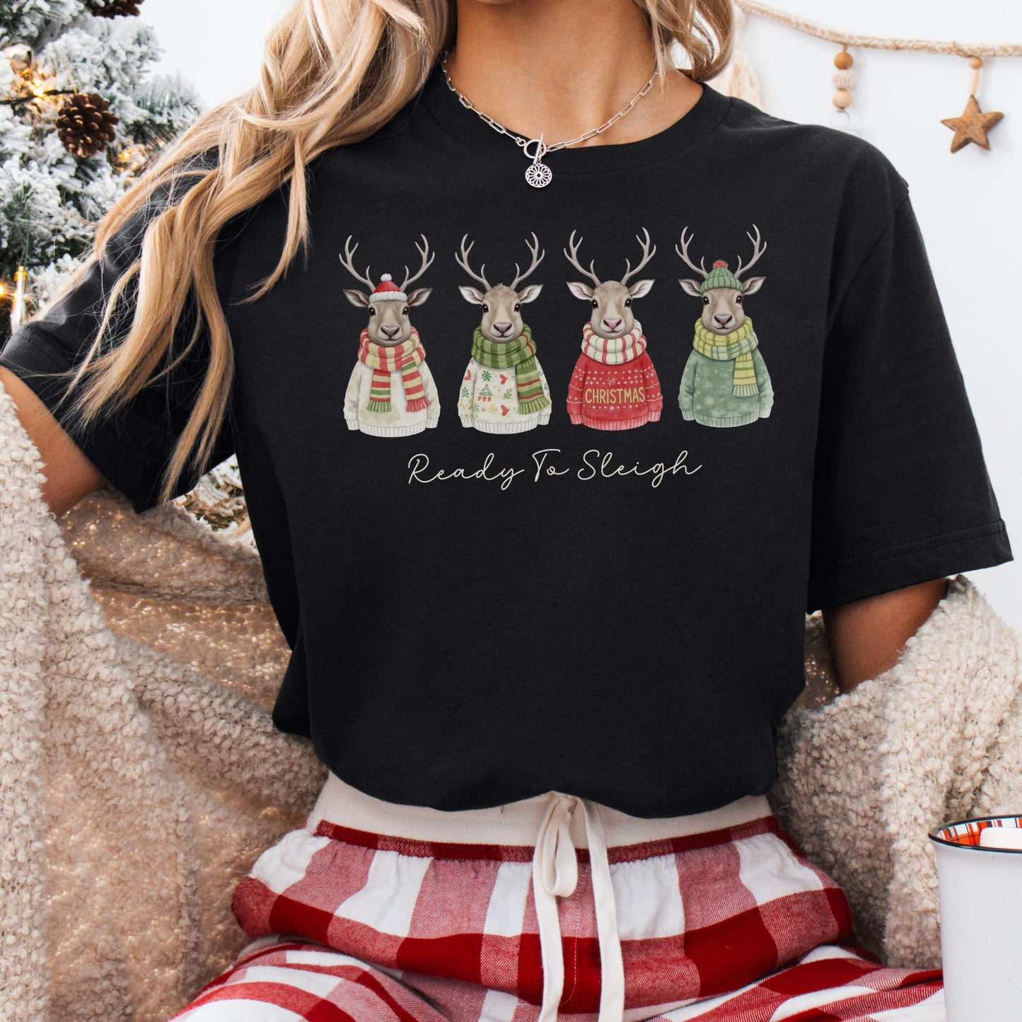 T-Shirt Black / XS Ready to Sleigh — Festive Reindeer Christmas Tee The Mystic Eden