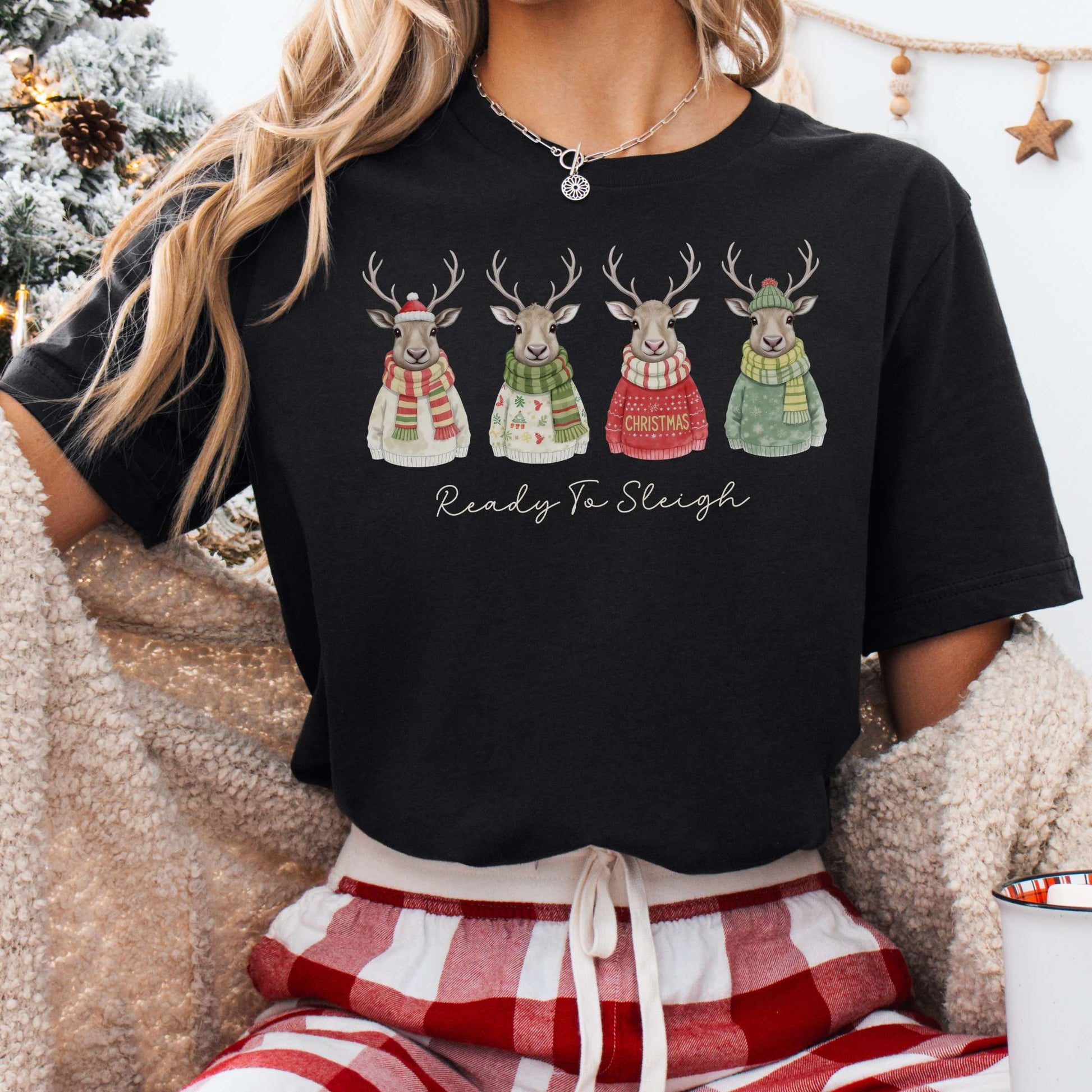 T-Shirt Black / XS Ready to Sleigh — Festive Reindeer Christmas Tee The Mystic Eden
