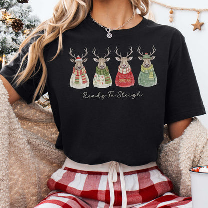 T-Shirt Black / XS Ready to Sleigh — Festive Reindeer Christmas Tee The Mystic Eden