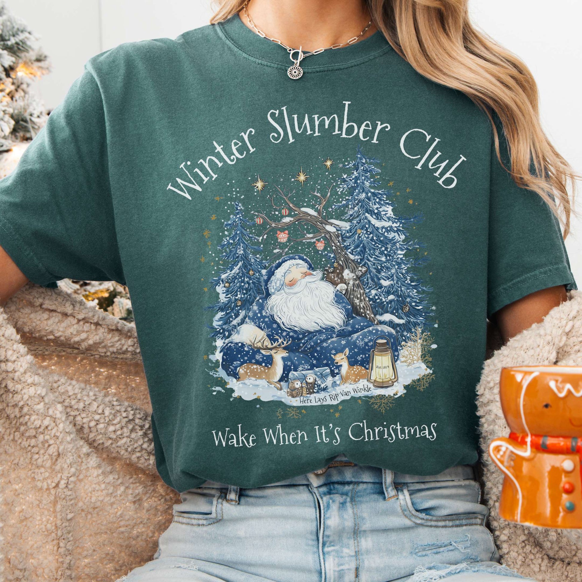 T-Shirt Blue Spruce / S Rip Van Winkle's Winter Slumber Club Christmas Tee The Mystic Eden