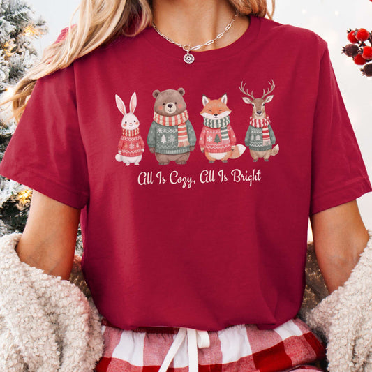 T-Shirt Cardinal / XS All Is Cozy, All Is Bright — Woodland Christmas Tee The Mystic Eden