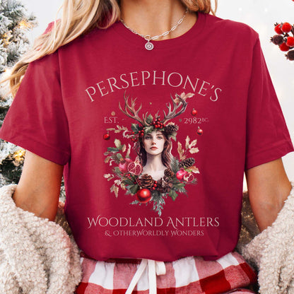 T-Shirt Cardinal / XS Persephone's Woodland Antlers Christmas T-Shirt The Mystic Eden