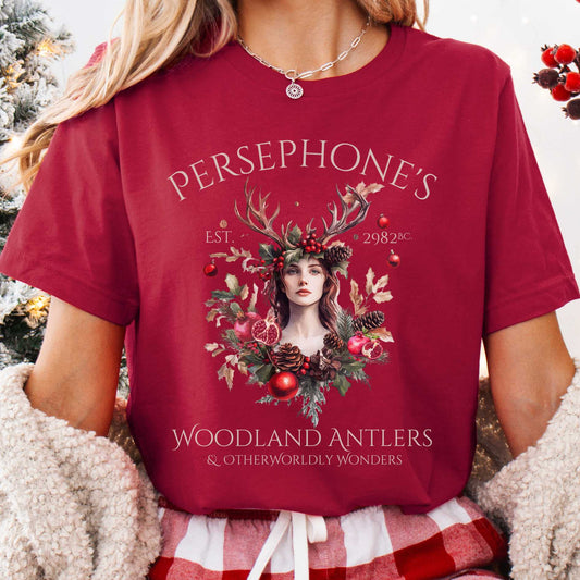 T-Shirt Cardinal / XS Persephone's Woodland Antlers Christmas T-Shirt The Mystic Eden
