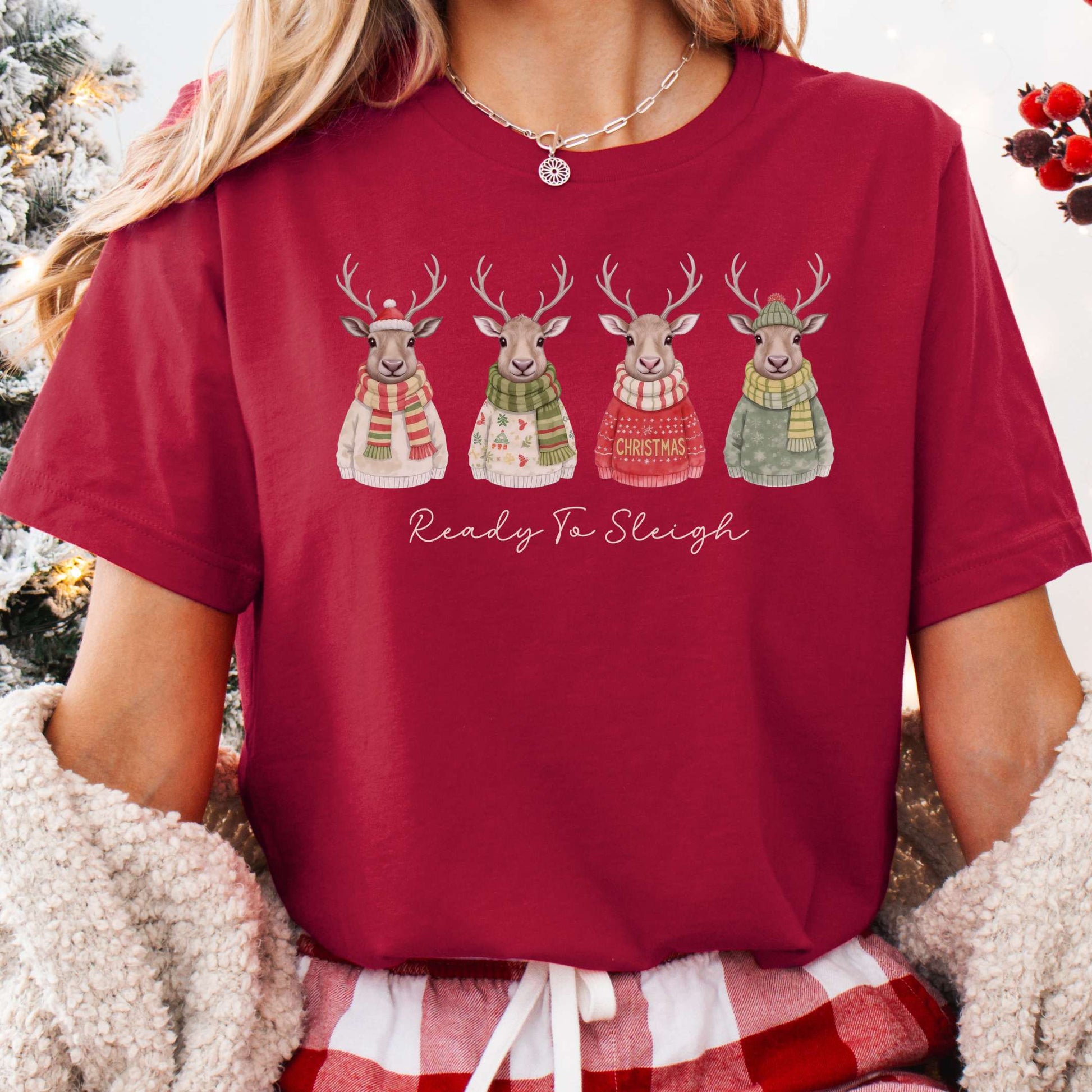 T-Shirt Cardinal / XS Ready to Sleigh — Festive Reindeer Christmas Tee The Mystic Eden