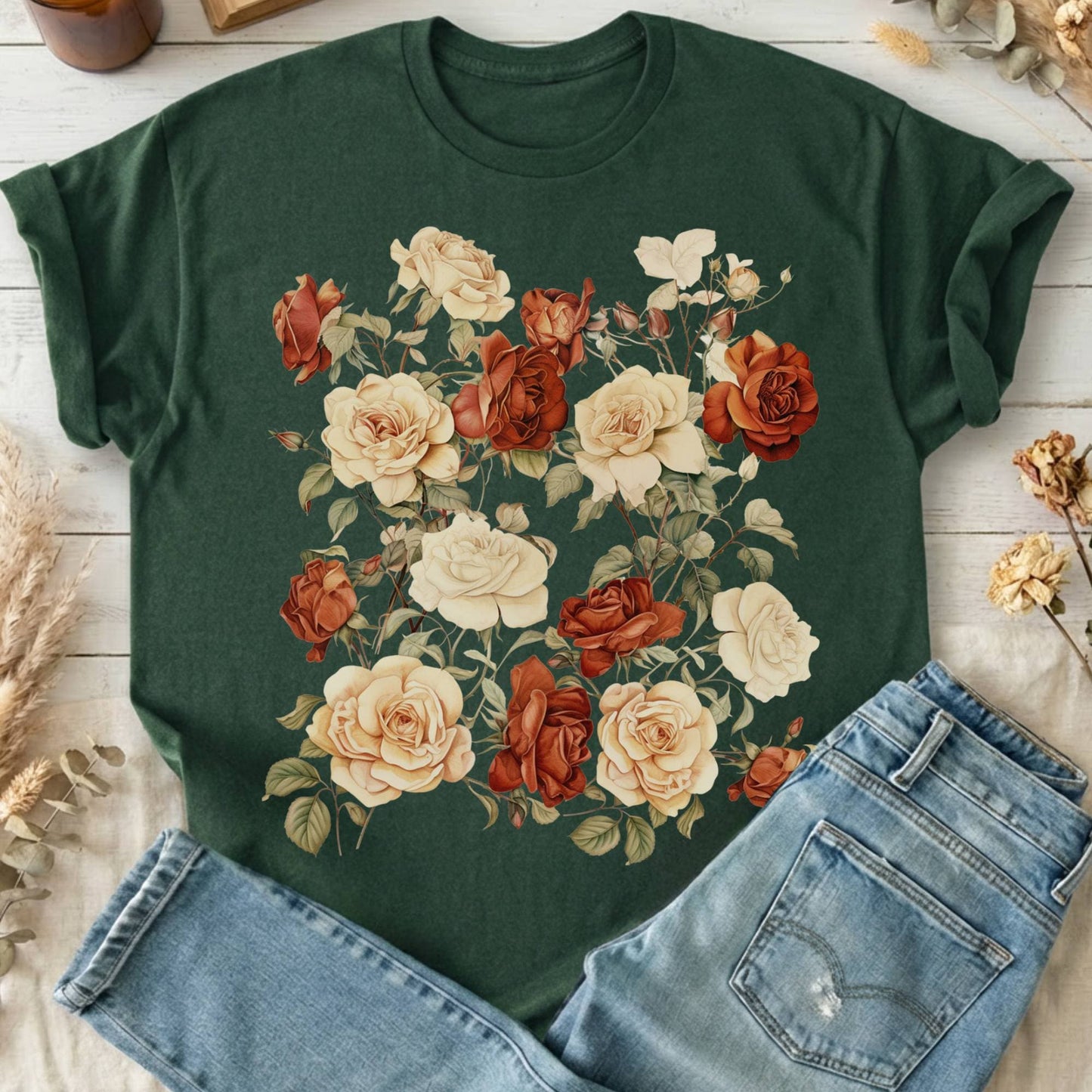 T-Shirt Charcoal / S Dark Academia Roses T-Shirt The Mystic Eden