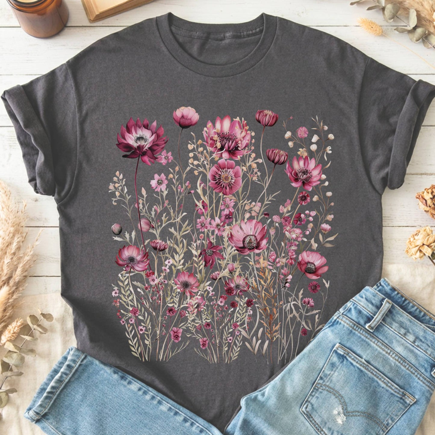 T-Shirt Charcoal / S Maroon Wildflower T-Shirt The Mystic Eden