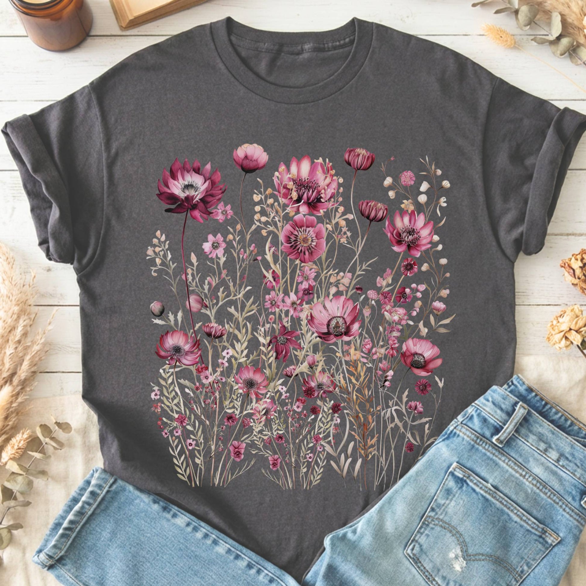 T-Shirt Charcoal / S Maroon Wildflower T-Shirt The Mystic Eden