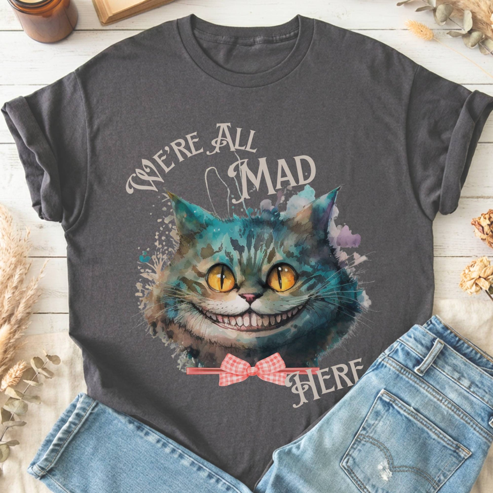 T-Shirt Charcoal / S We're All Mad Here Cheshire Cat T-Shirt The Mystic Eden