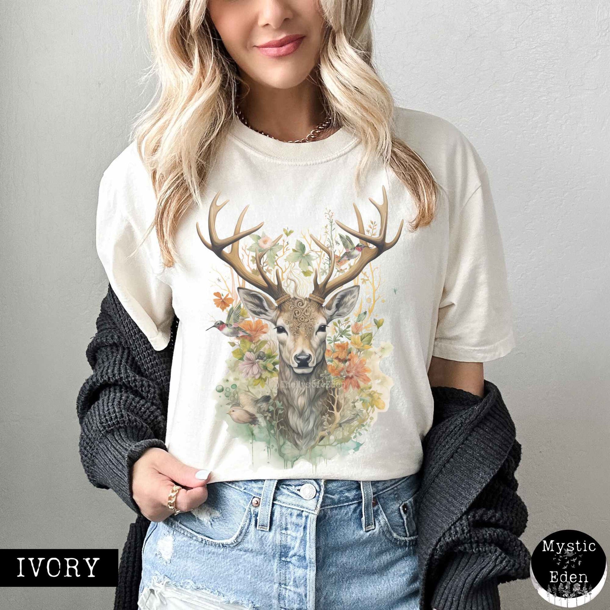 T-Shirt Cottagecore deer floral shirt The Mystic Eden