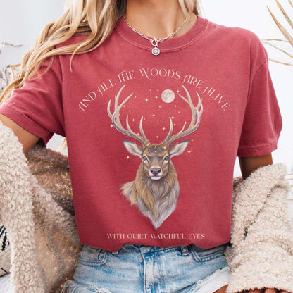 T-Shirt Crimson / S All the Woods Are Alive With Watchful Eyes Walter de la Mare Tee The Mystic Eden