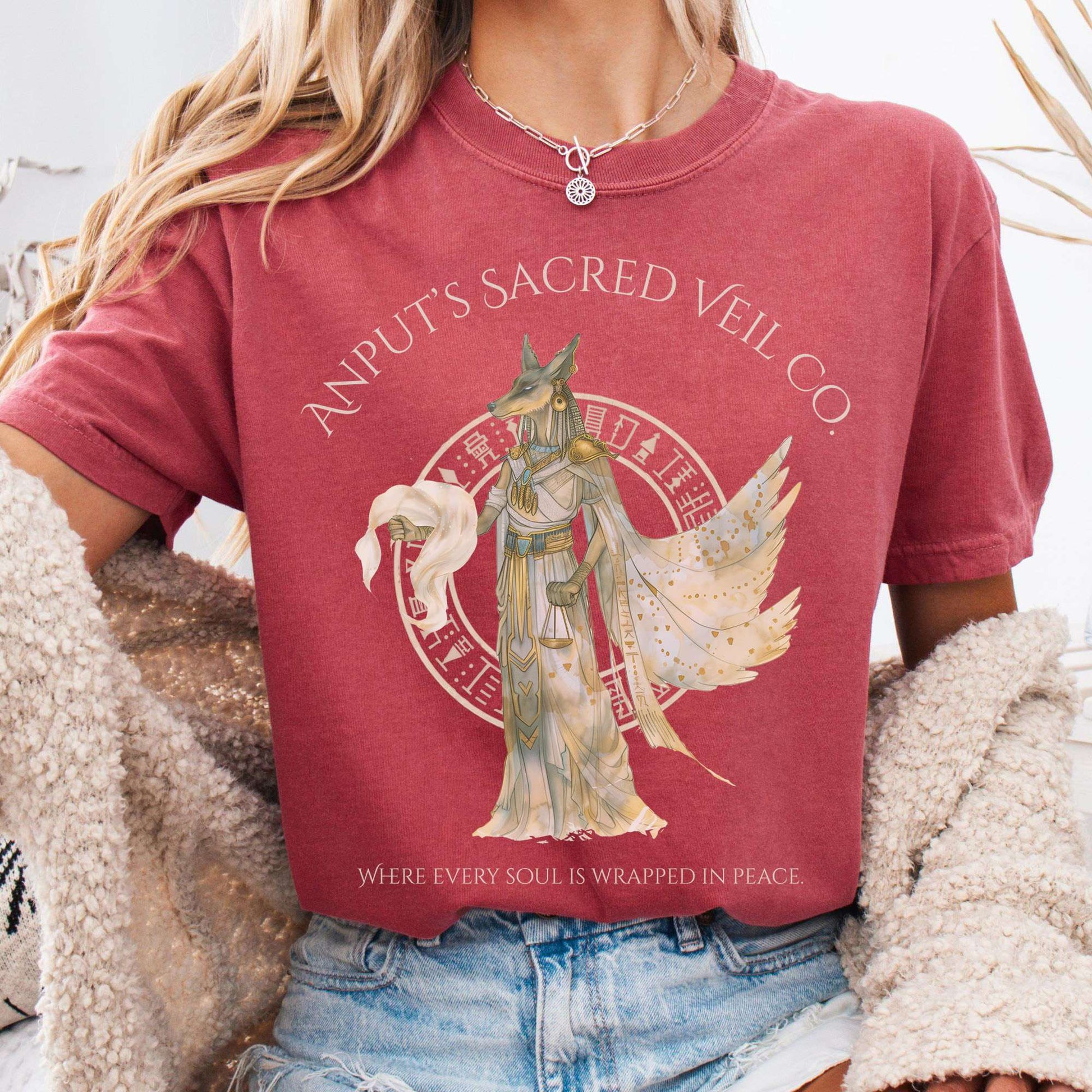 T-Shirt Crimson / S Anput's Sacred Veil Co Egyptian Mythology The Mystic Eden
