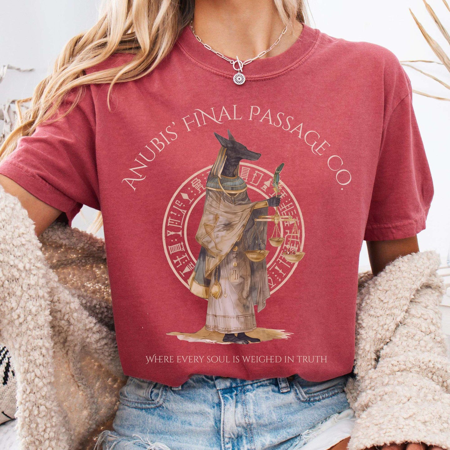 T-Shirt Crimson / S Anubis' Final Passage Co Egyptian Mythology The Mystic Eden