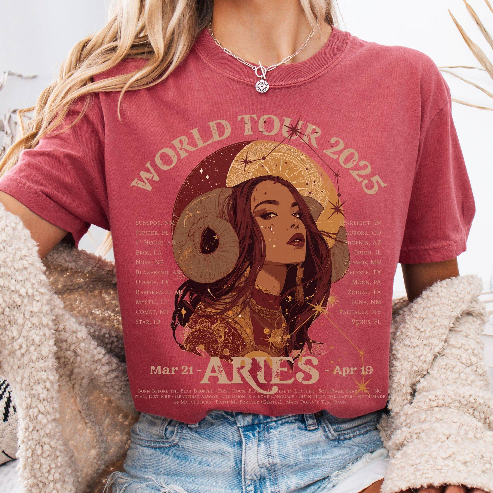 T-Shirt Crimson / S Aries Concert T-Shirt - Zodiac World Tour 2025 Shirt The Mystic Eden