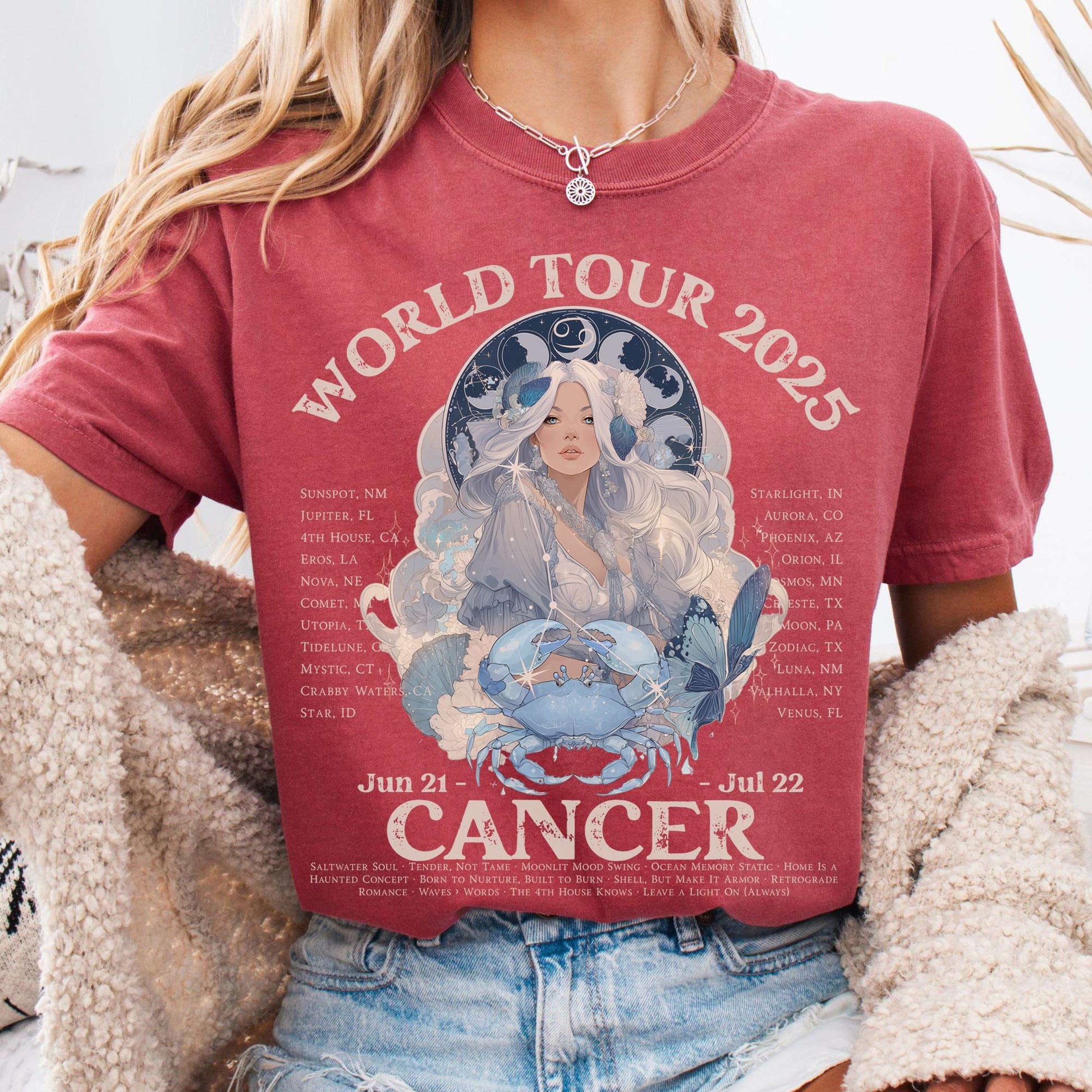 T-Shirt Crimson / S Cancer Concert T-Shirt - Zodiac World Tour 2025 Shirt The Mystic Eden
