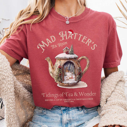 T-Shirt Crimson / S Christmas Vintage Mad Hatter's Tea Room Shirt - Christmas Edition Tee The Mystic Eden