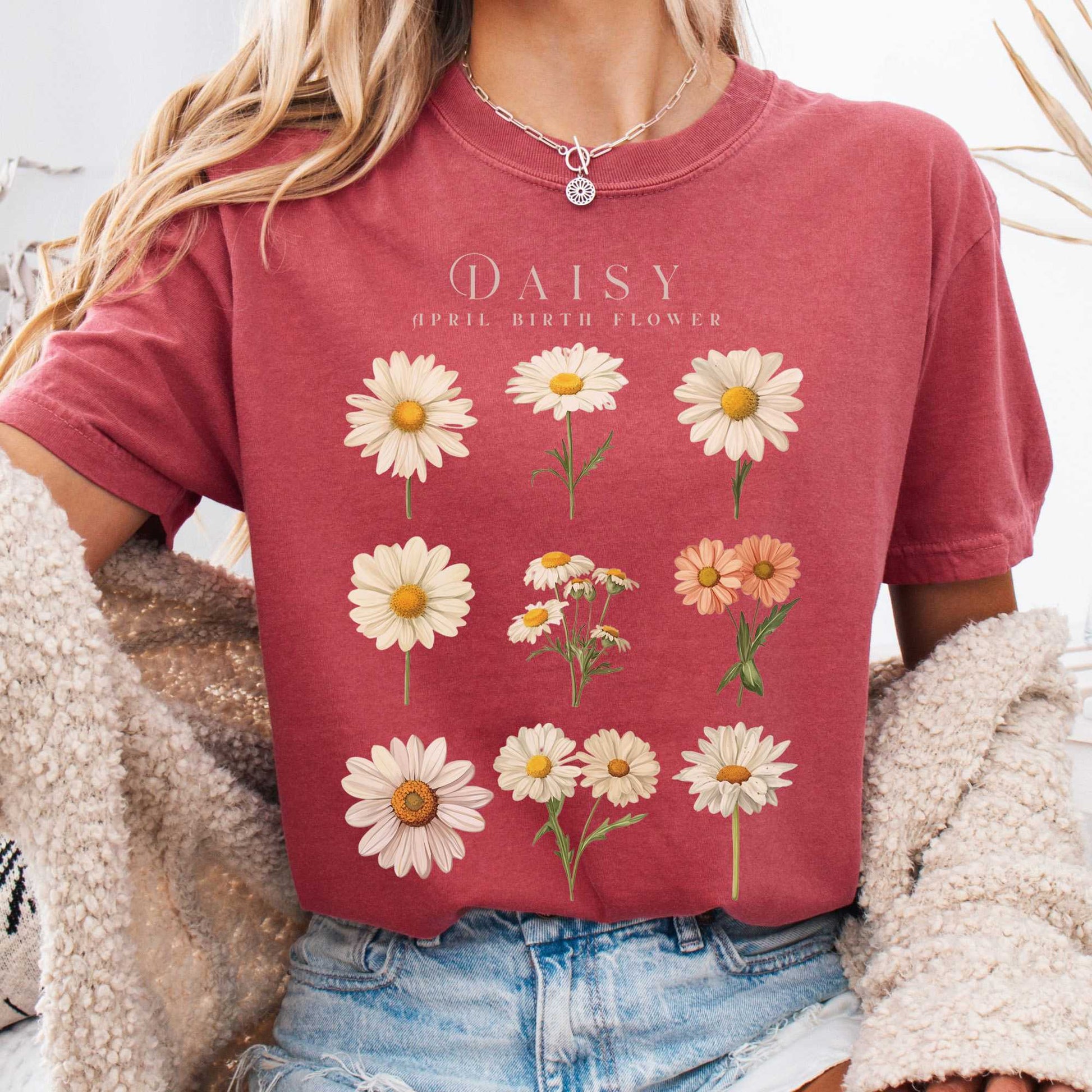T-Shirt Crimson / S Daisy April Birth Month Flower Shirt The Mystic Eden