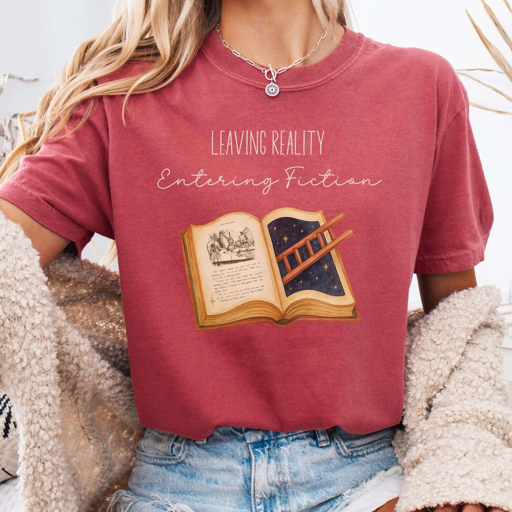 T-Shirt Crimson / S Entering Fiction T-Shirt – Literary Escape Tee The Mystic Eden