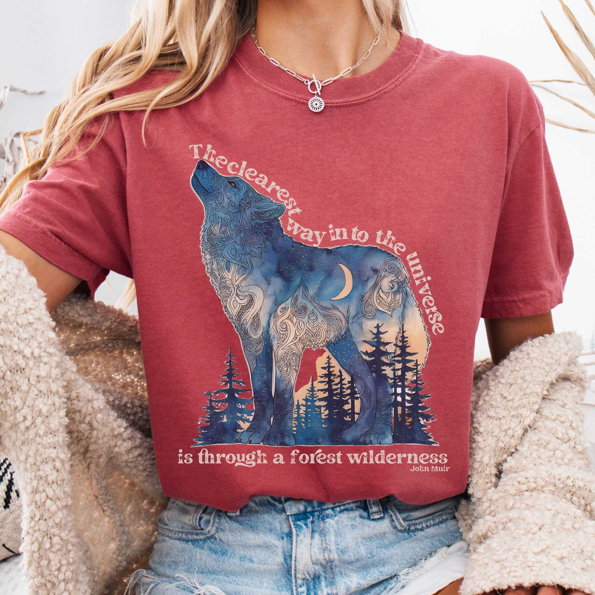 T-Shirt Crimson / S Forest Wilderness Wolf T-Shirt – Nature Quote Tee The Mystic Eden