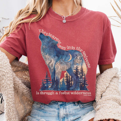 T-Shirt Crimson / S Forest Wilderness Wolf T-Shirt – Nature Quote Tee The Mystic Eden
