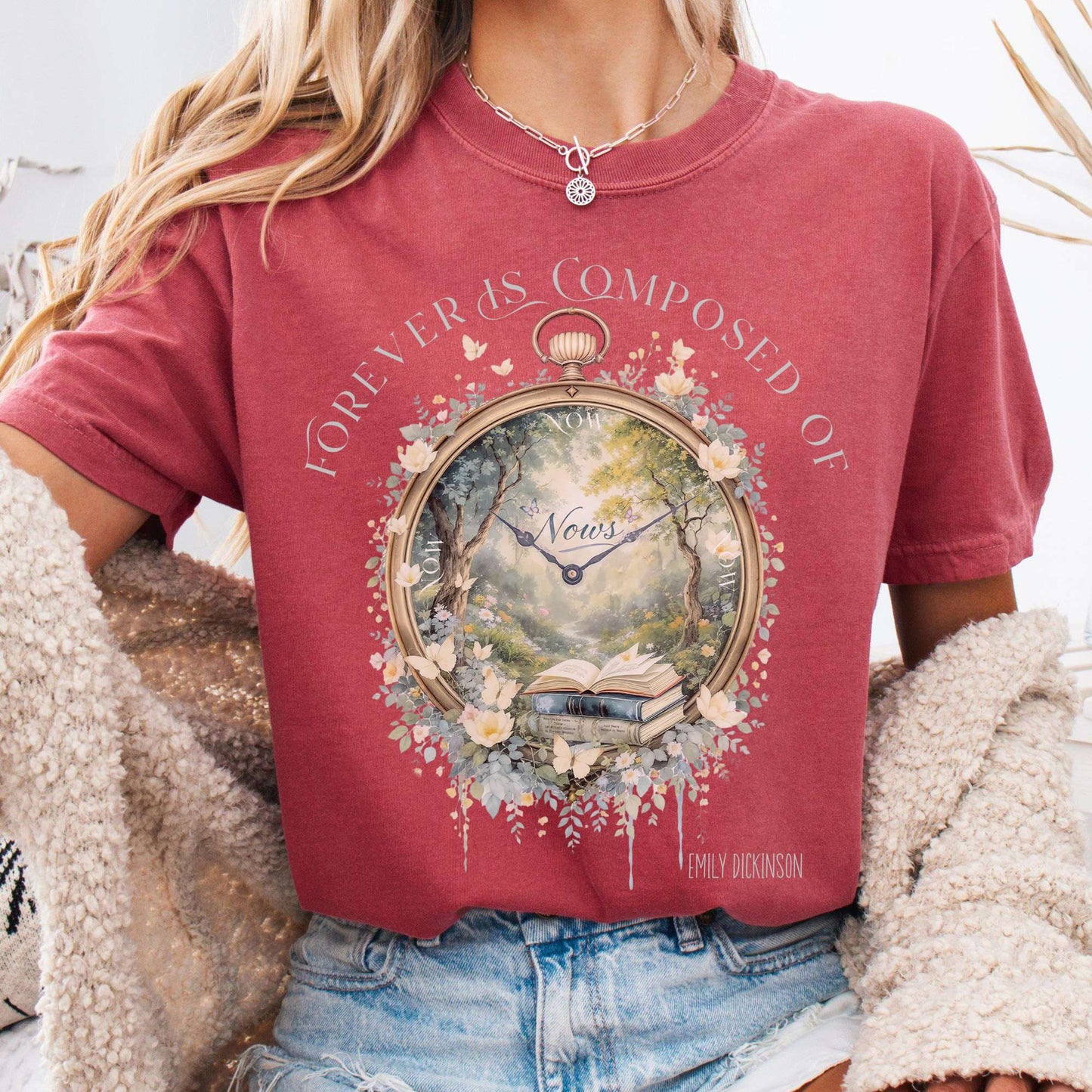 T-Shirt Crimson / S Forever Is Composed Of Nows Emily Dickinson Tee The Mystic Eden