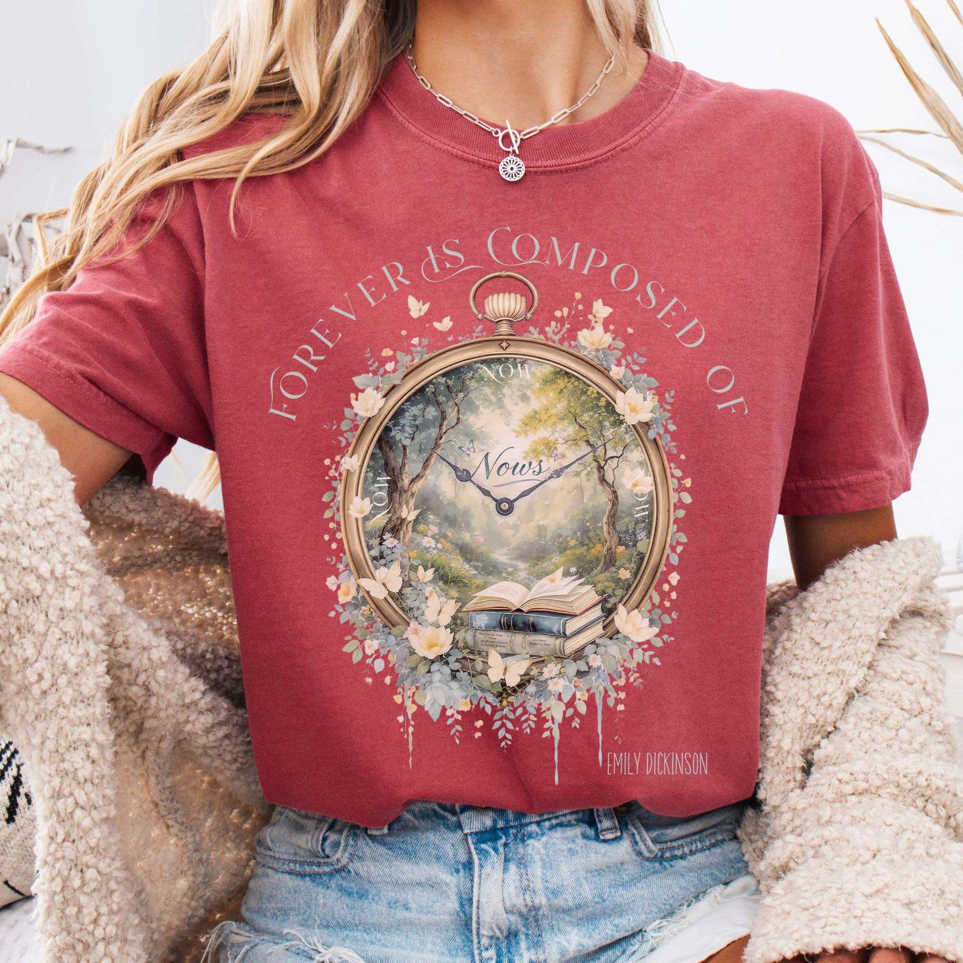 T-Shirt Crimson / S Forever Is Composed Of Nows Emily Dickinson Tee The Mystic Eden