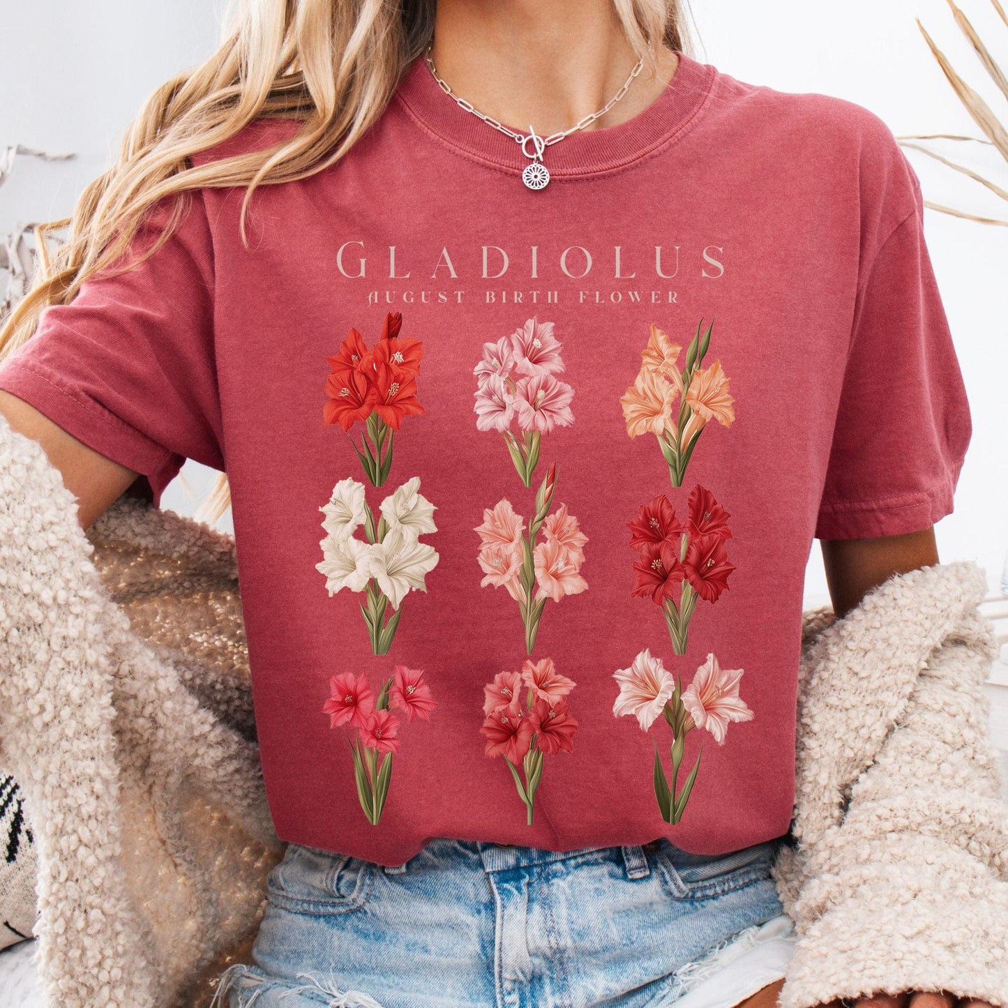 T-Shirt Crimson / S Gladiolus August Birth Month Flower Shirt The Mystic Eden