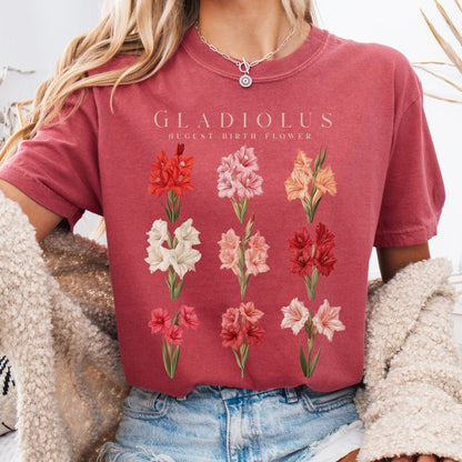 T-Shirt Crimson / S Gladiolus August Birth Month Flower Shirt The Mystic Eden