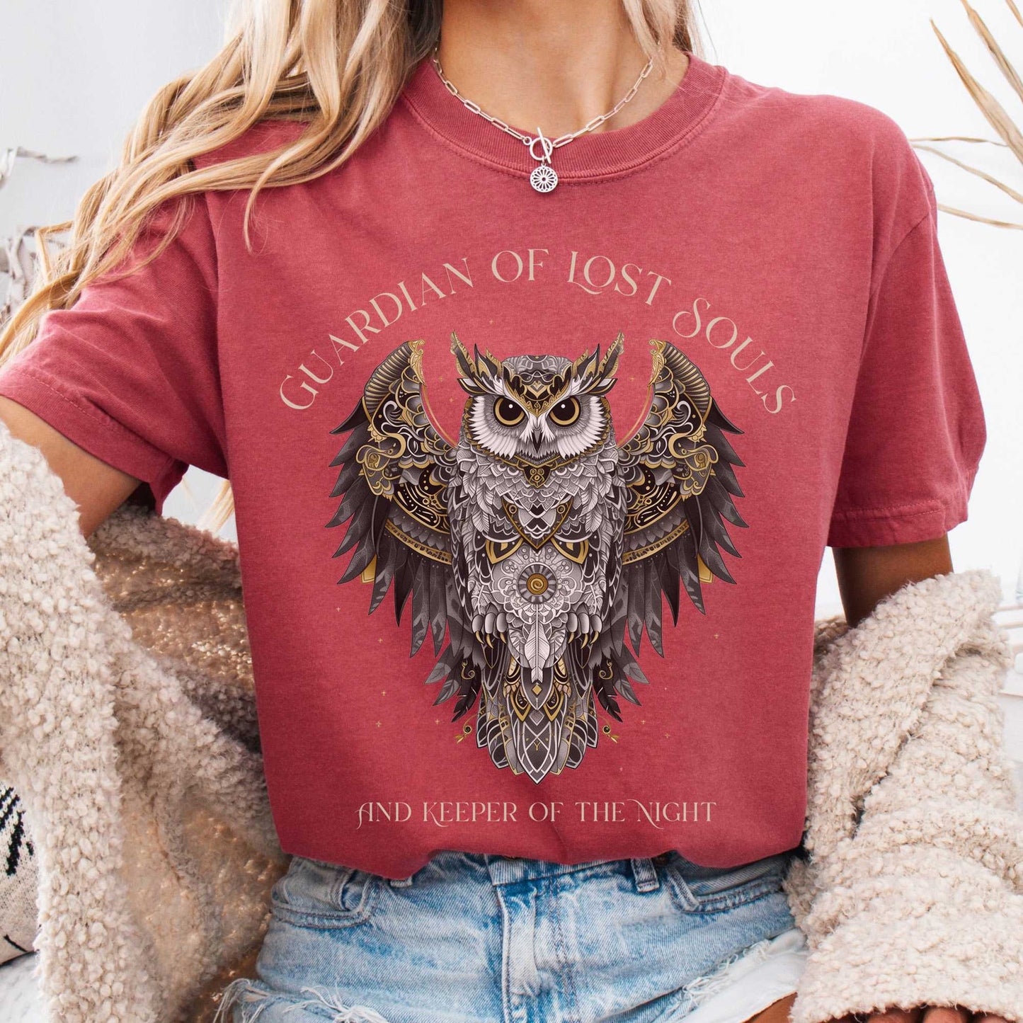 T-Shirt Crimson / S Guardian of Lost Souls Mythic Owl Tee The Mystic Eden