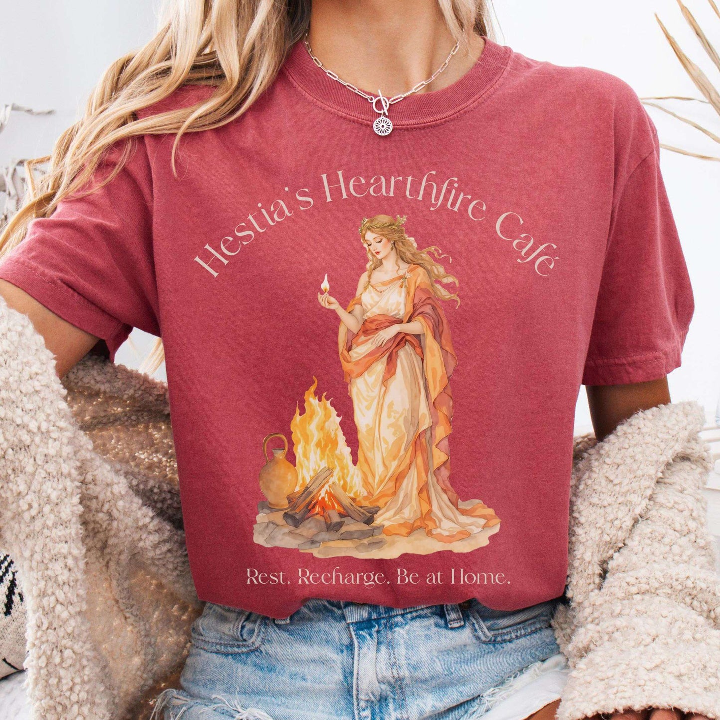 T-Shirt Crimson / S Hestia’s Hearthfire Café Mythology Tee The Mystic Eden