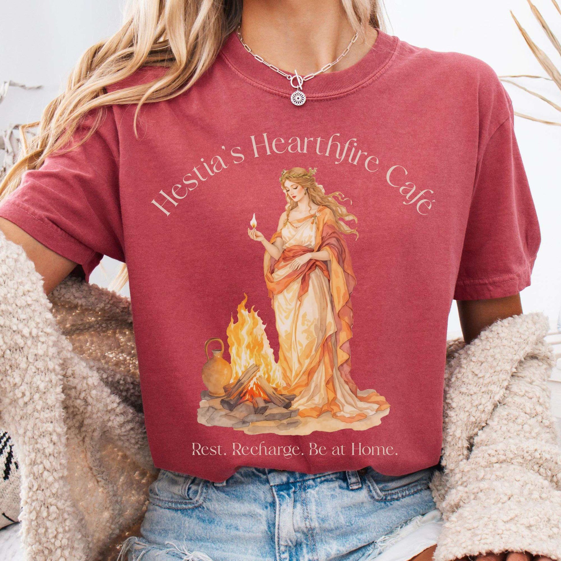 T-Shirt Crimson / S Hestia’s Hearthfire Café Mythology Tee The Mystic Eden