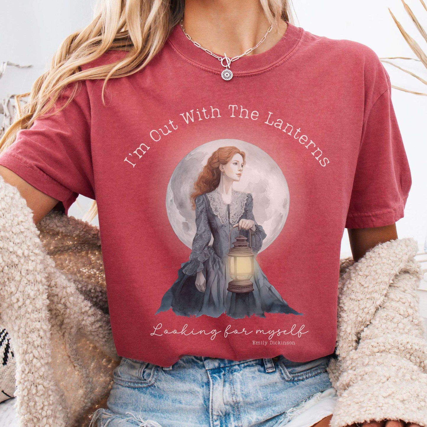 T-Shirt Crimson / S I'm Out With The Lanterns Looking For Myself Emily Dickinson Tee The Mystic Eden