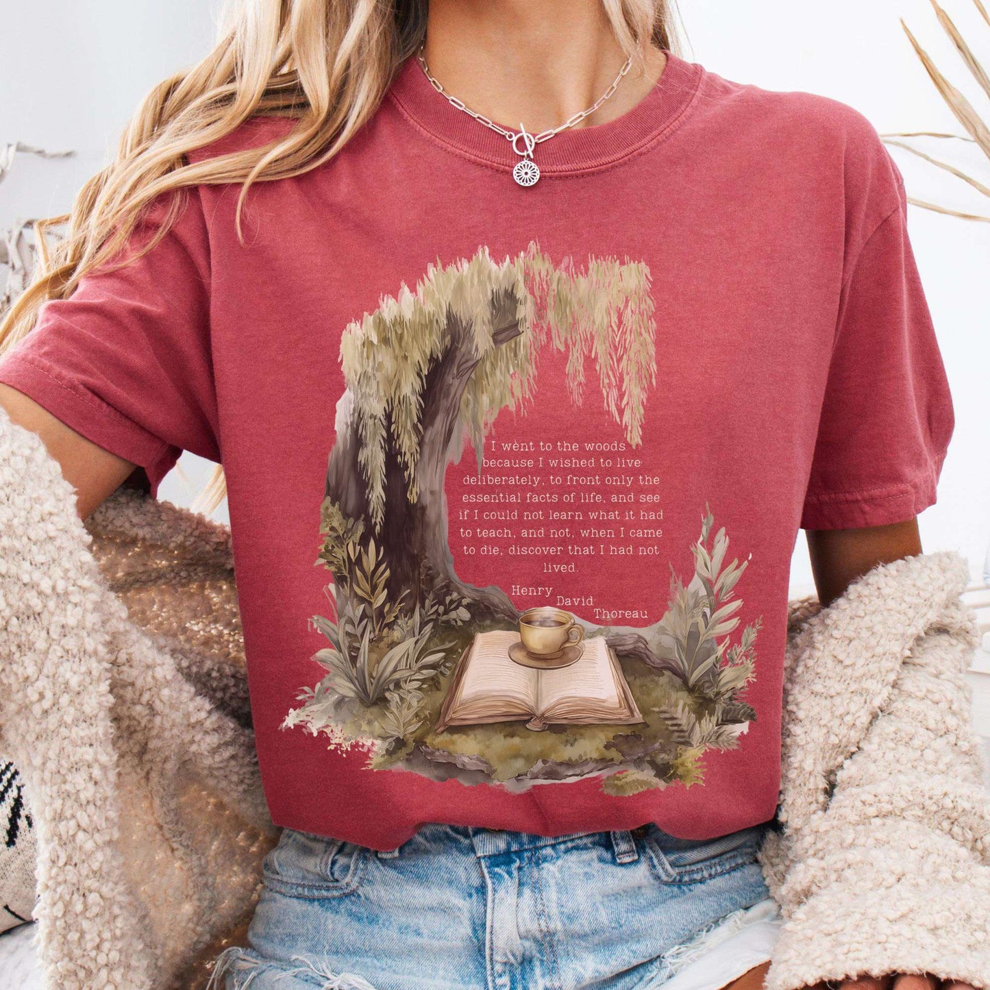T-Shirt Crimson / S I Went to the Woods Henry David Thoreau Tee The Mystic Eden