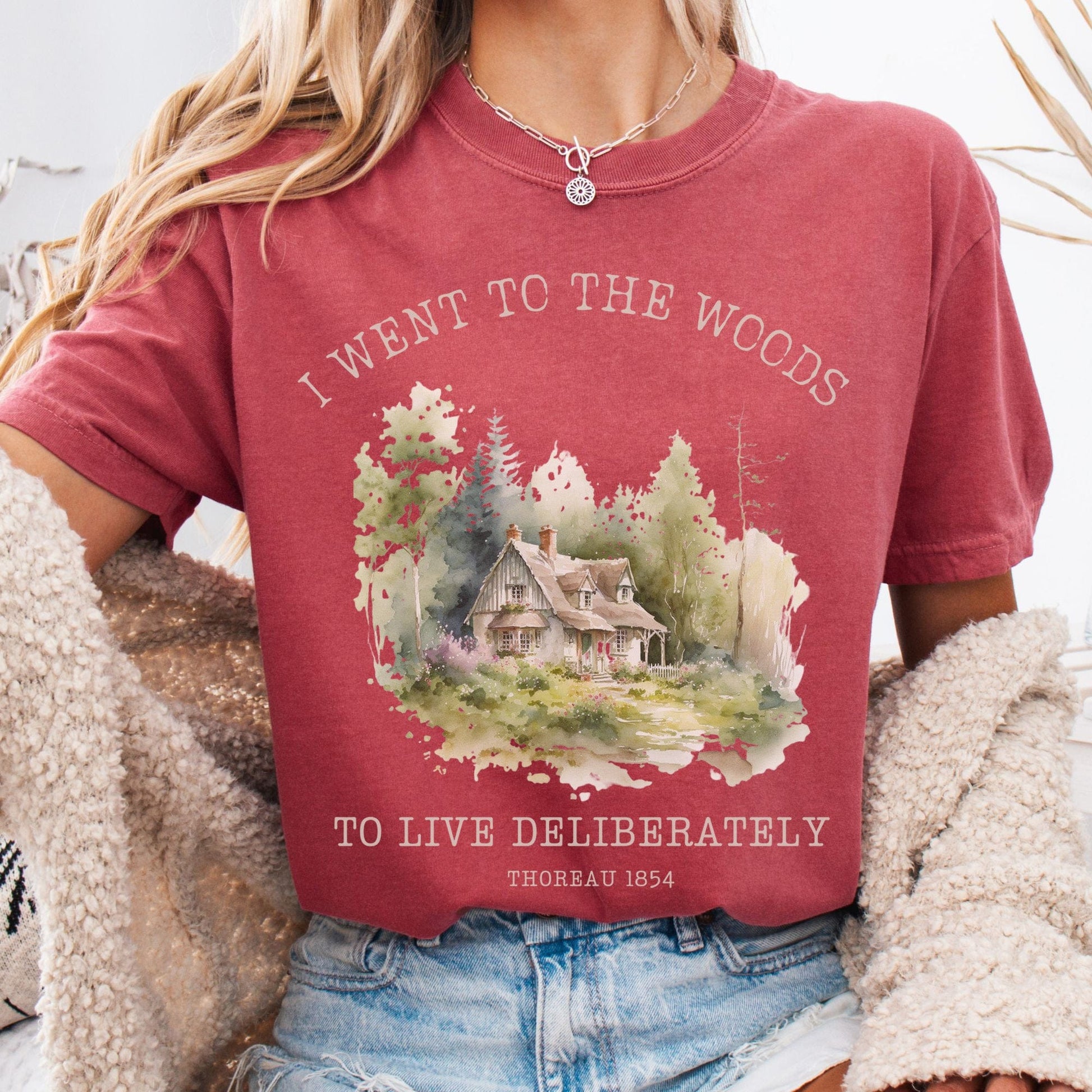 T-Shirt Crimson / S I Went To the Woods To Live Deliberately Cottage Edition T-Shirt The Mystic Eden