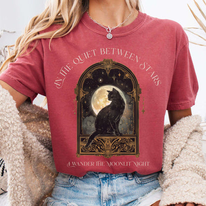 T-Shirt Crimson / S In the Quiet Between Stars Moonlit Cat Tee The Mystic Eden