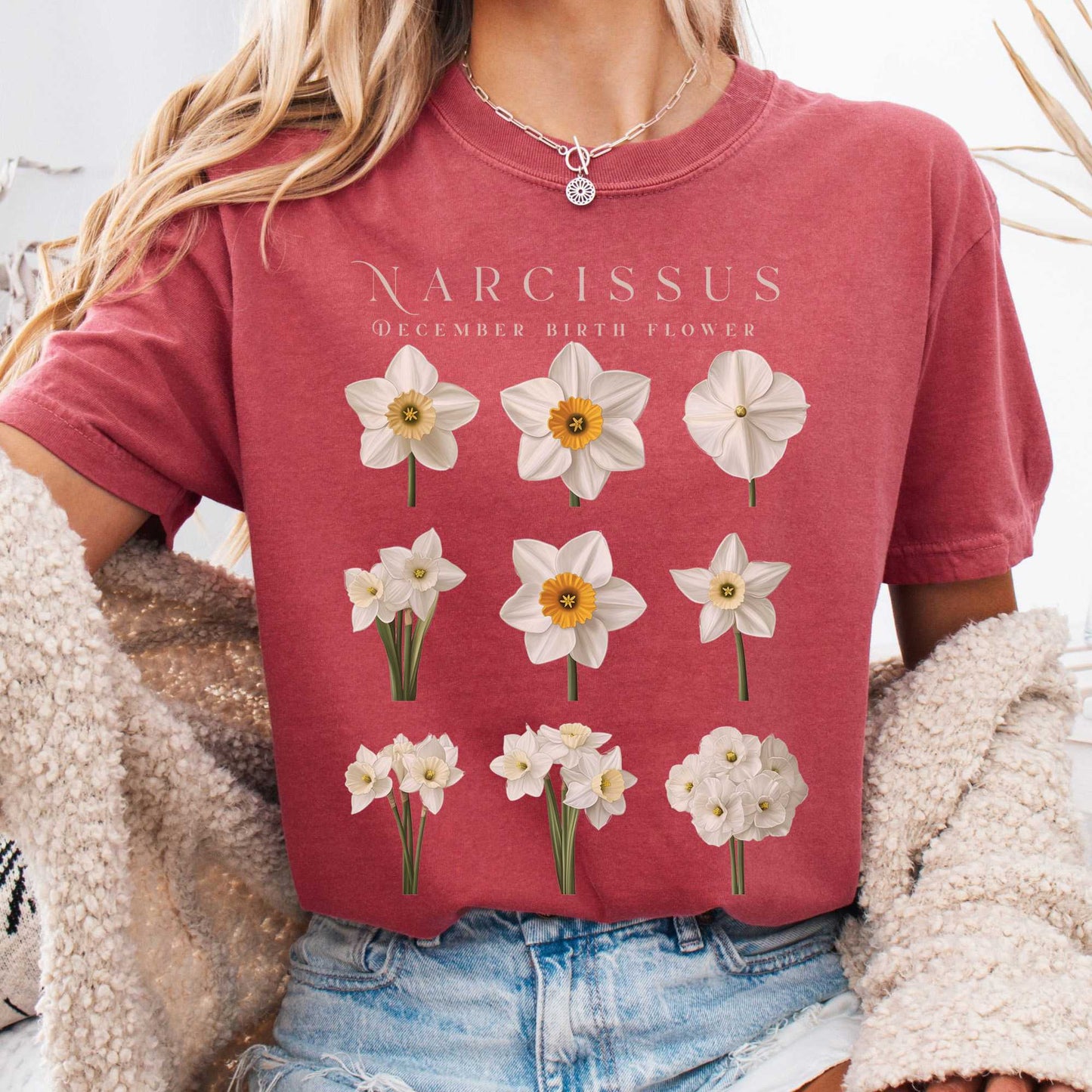 T-Shirt Crimson / S Narcissus December Birth Month Flower Shirt The Mystic Eden