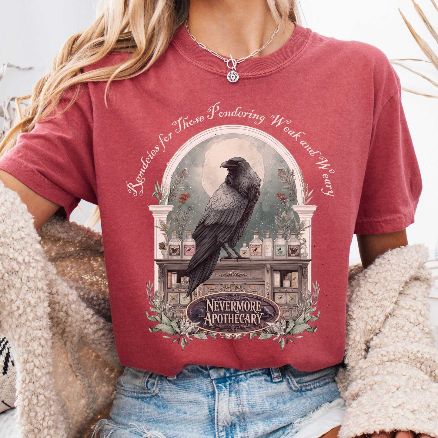 T-Shirt Crimson / S Nevermore Apothecary Edgar Allan Poe Tee The Mystic Eden