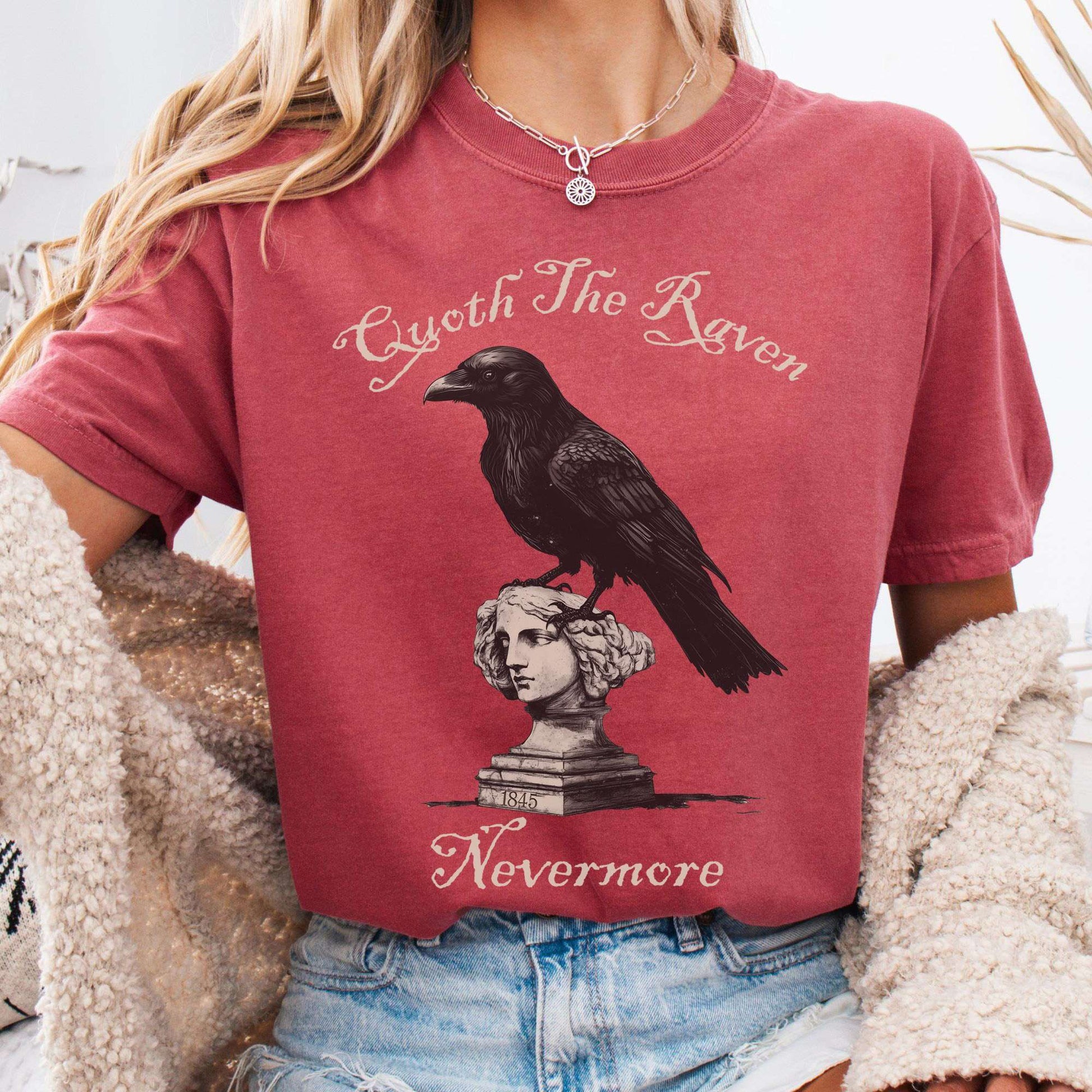 T-Shirt Crimson / S Quoth the Raven Nevermore Edgar Allan Poe Tee The Mystic Eden