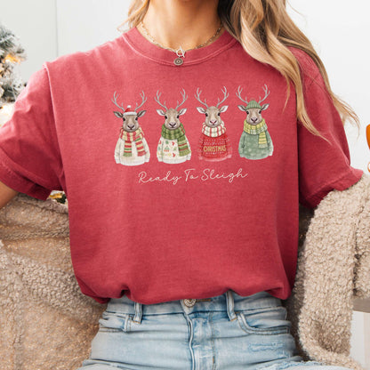 T-Shirt Crimson / S Ready to Sleigh — Festive Reindeer Christmas Tee The Mystic Eden