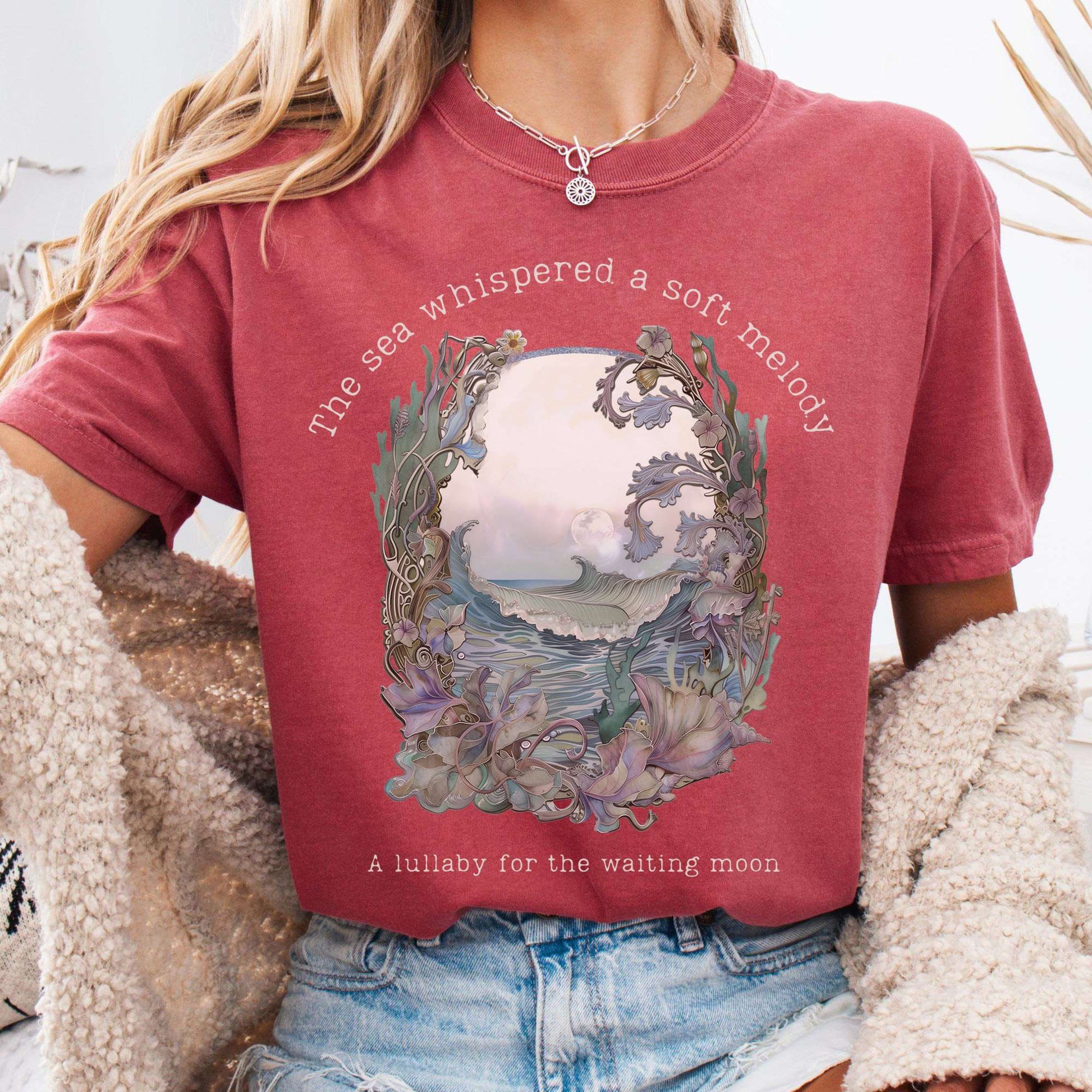 T-Shirt Crimson / S Sea Lullaby for the Waiting Moon Poetry Tee The Mystic Eden