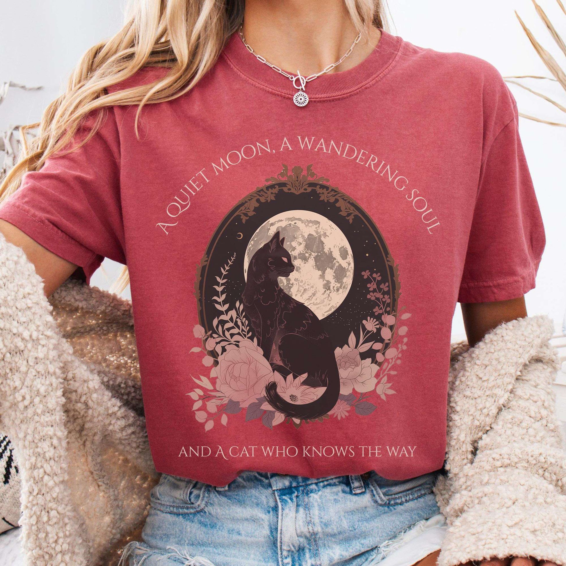 T-Shirt Crimson / S The Cat Who Knows The Way Poetry Tee The Mystic Eden